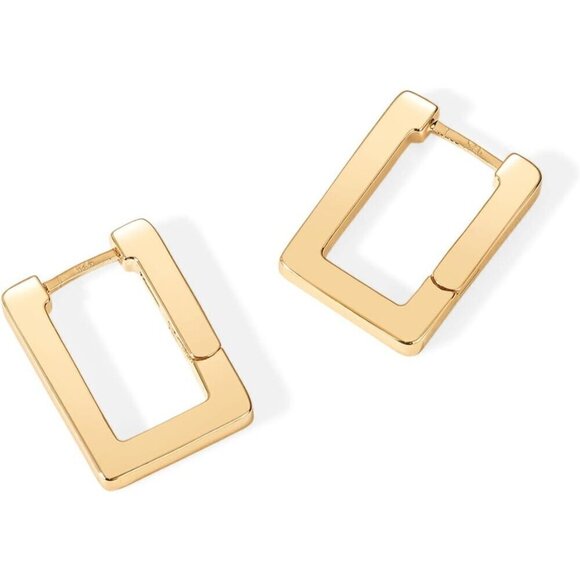 Women Gold Plated Sterling Silver Post Square Geometric Rectangle Hoop Earring - Picture 3 of 6